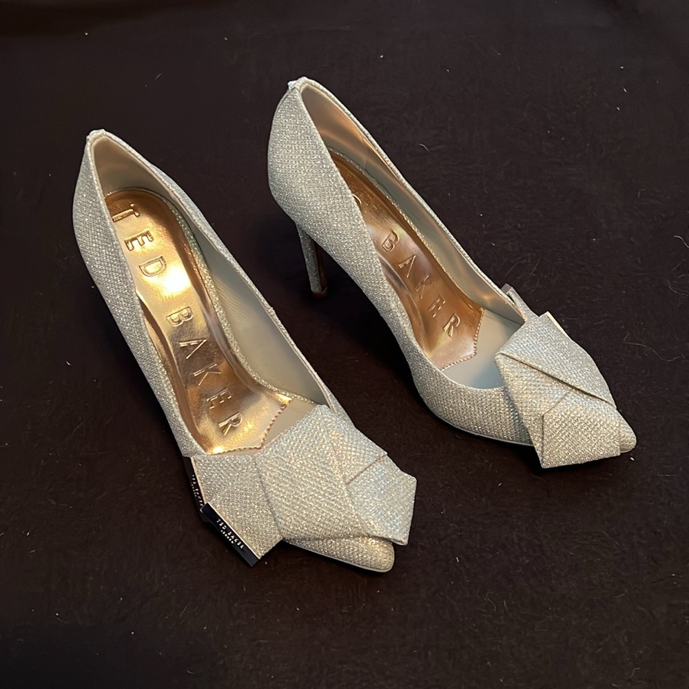 Ted Baker London Metallic Silver Women's Stiletto Heels with Bow Size EU 36.5